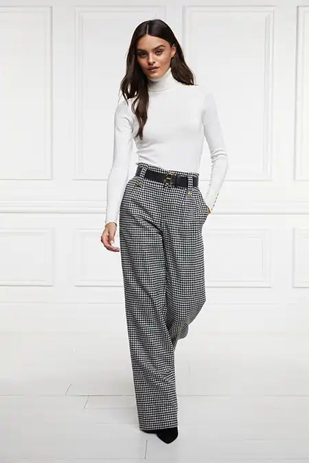 High Waisted Straight Trouser (Black & White Puppy Tooth)