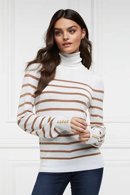 Kelsie Roll Neck Knit (Natural Camel Stripe)