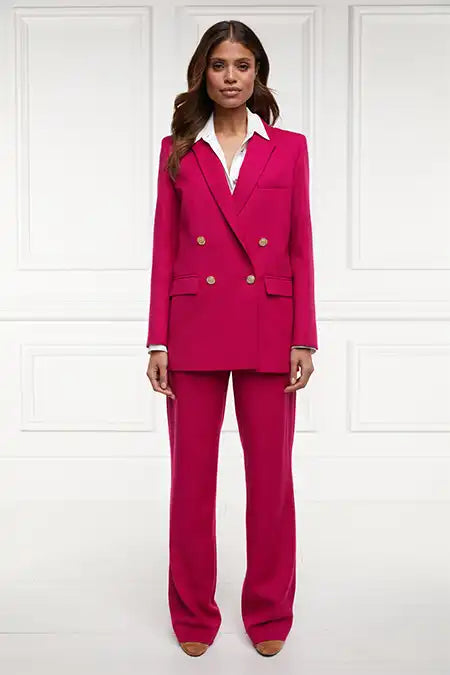 High Waisted Straight Trouser (Hot Pink Barathea)