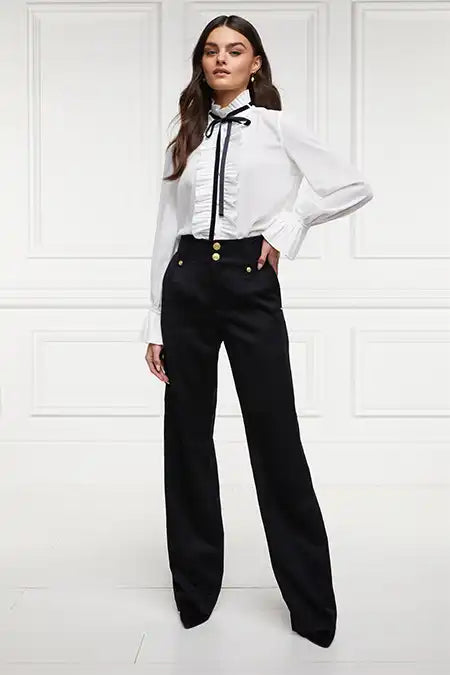 High Waisted Straight Trouser (Black Barathea)