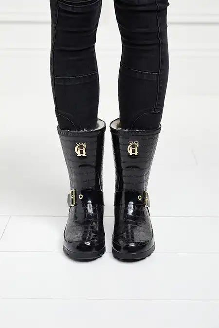 Sherpa Lined Chelsea Wellington (Black Croc)