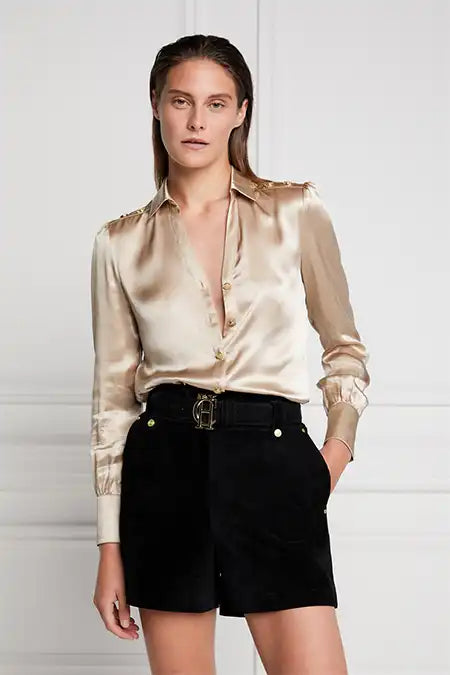 Silk V-Neck Blouse (Champagne)