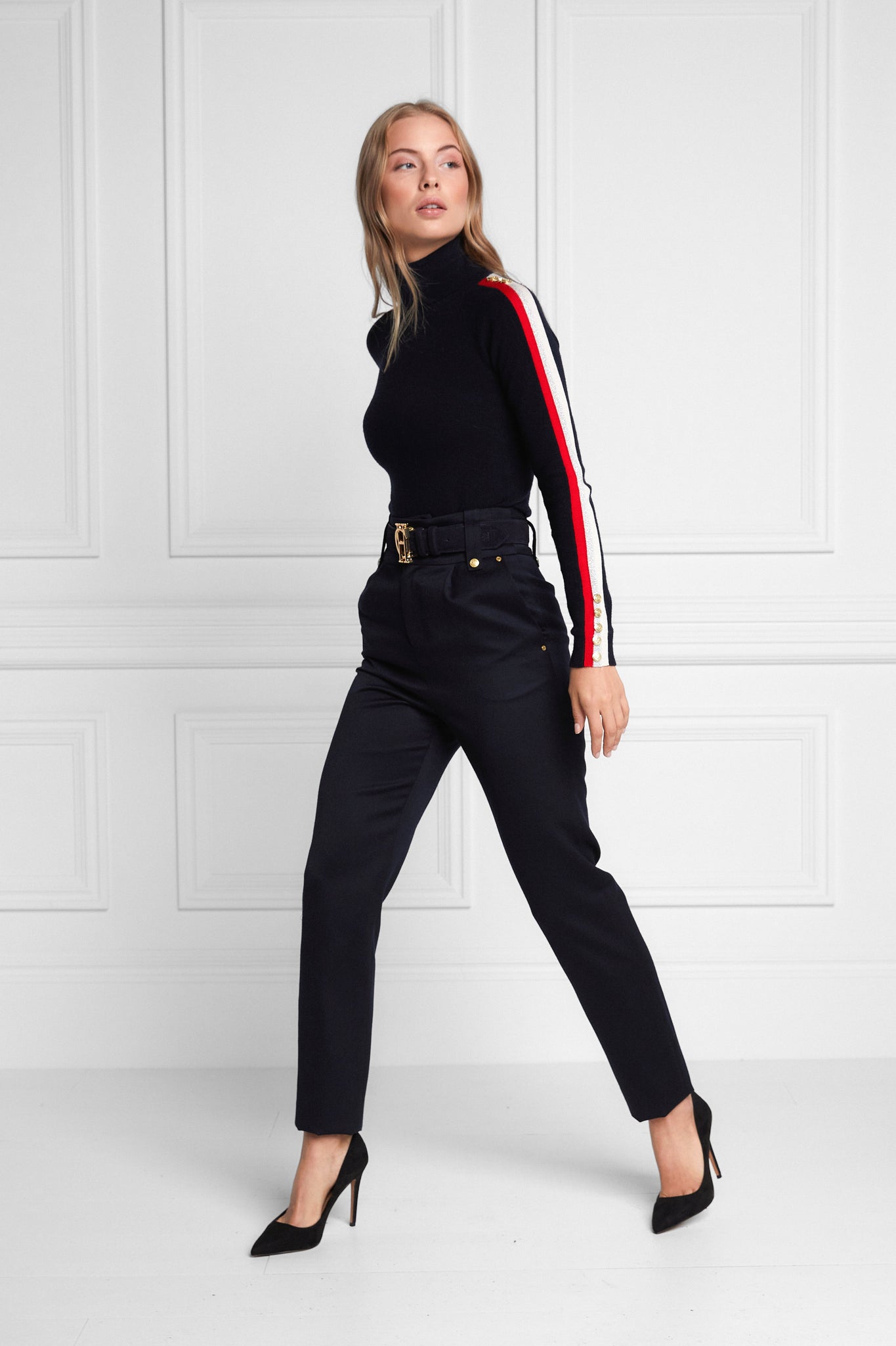 High Waisted Peg Trouser (Navy Barathea)