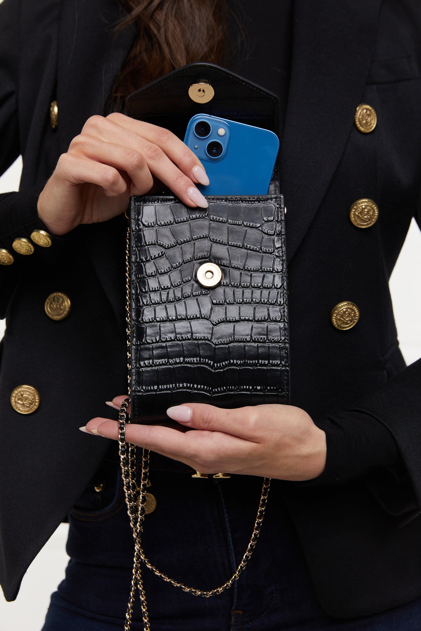 Knightsbridge Phone Pouch (Black Croc)