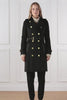 womens black detailed with gold hardware knee length wool trench coat