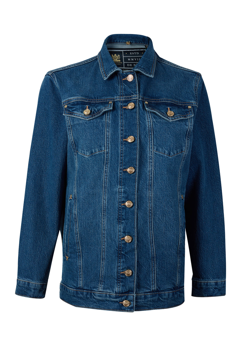 Longline Denim Jacket (Classic Indigo Sherpa)