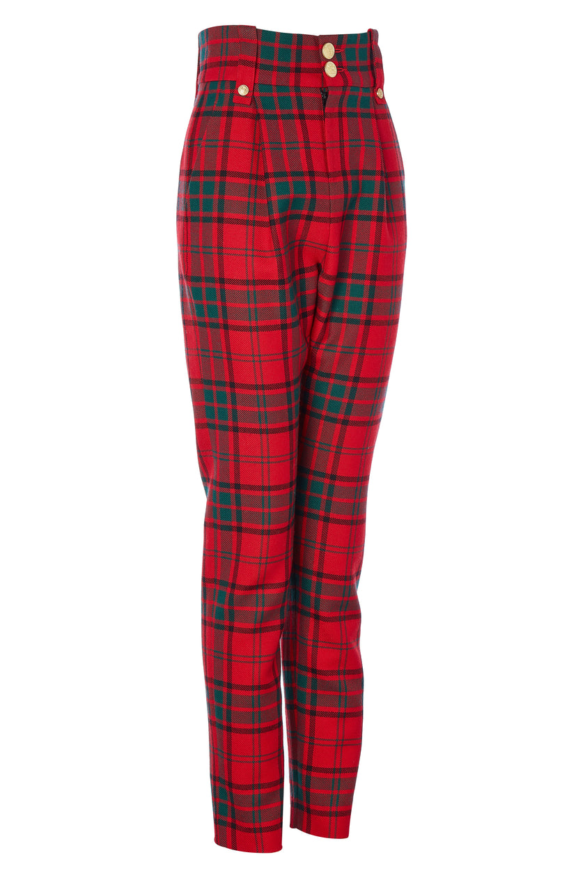 High Waisted Peg Trouser (Red Tartan)