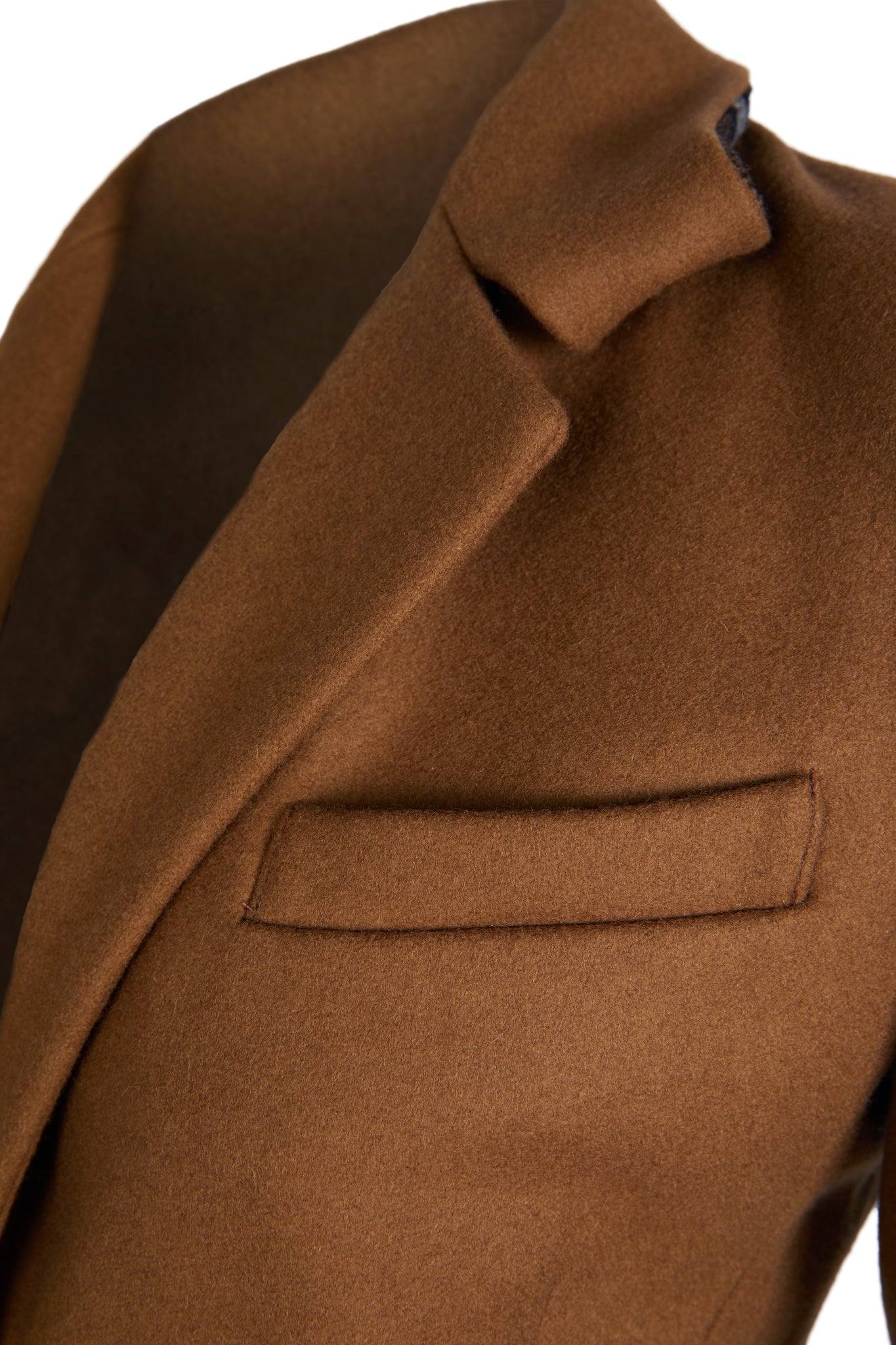 lapel on womens dark camel single breasted full length wool coat