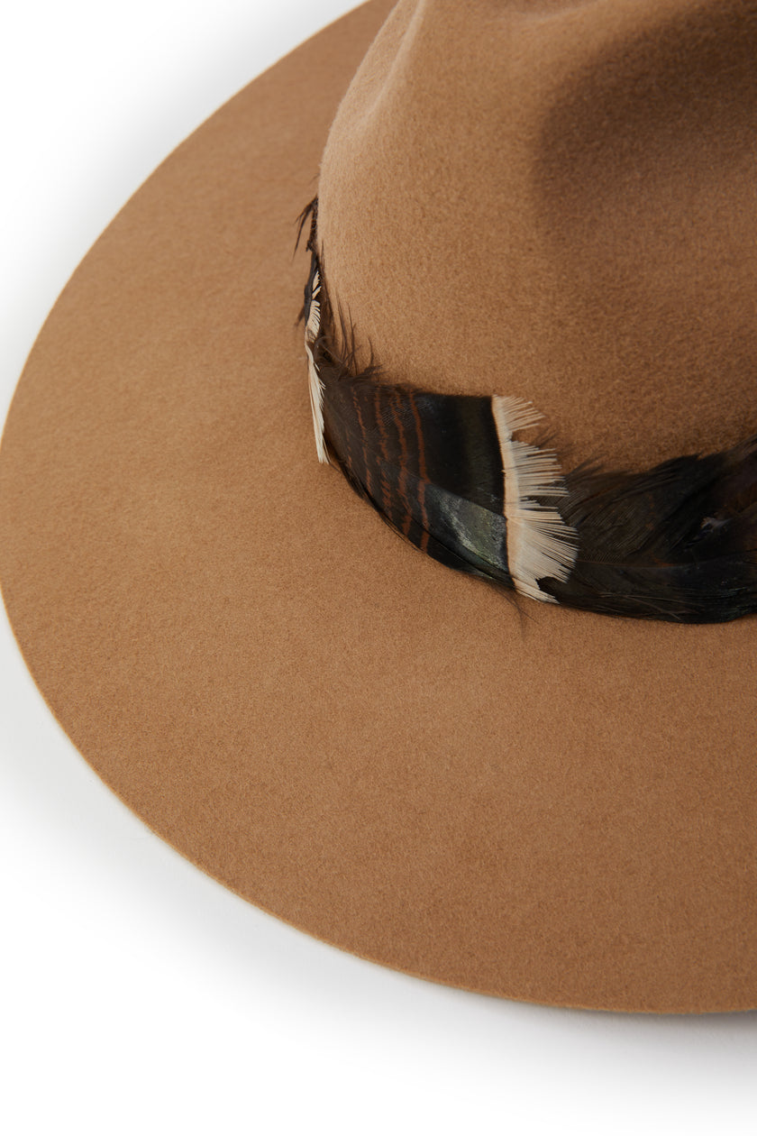 Trilby Hat Iridescent Feather Band (Camel)